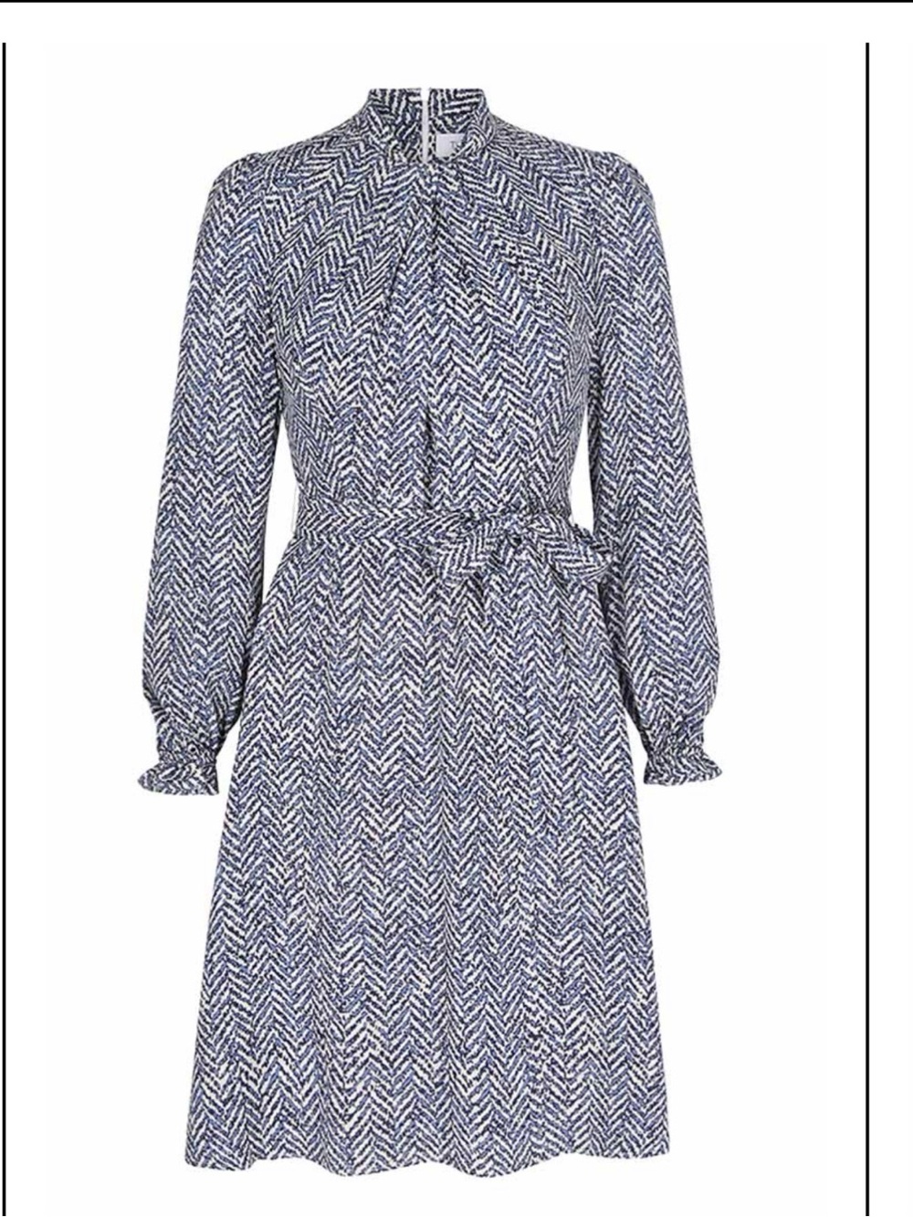 The Fold London Haslemere Blue Herringbone Print Dress UK16 NWT